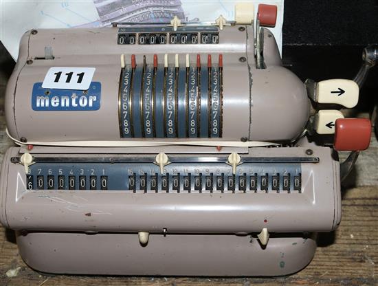 Vintage calculator, Rotary pinwheel and Remington typewriter